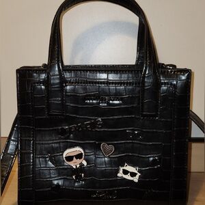 Karl Lagerfeld Paris Croc‑Embossed Satchel — NWT — Karl & Choupette Patch